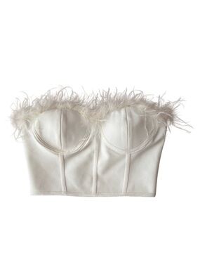 SUPERDOWN XS never worn  White Feather-Trimmed Bustier